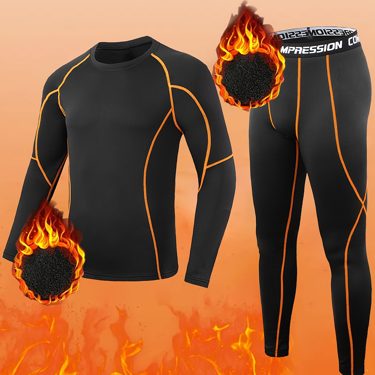 Compression Long Pant - Winter Herren Fleece Sportanzug 2-teilig Fitness